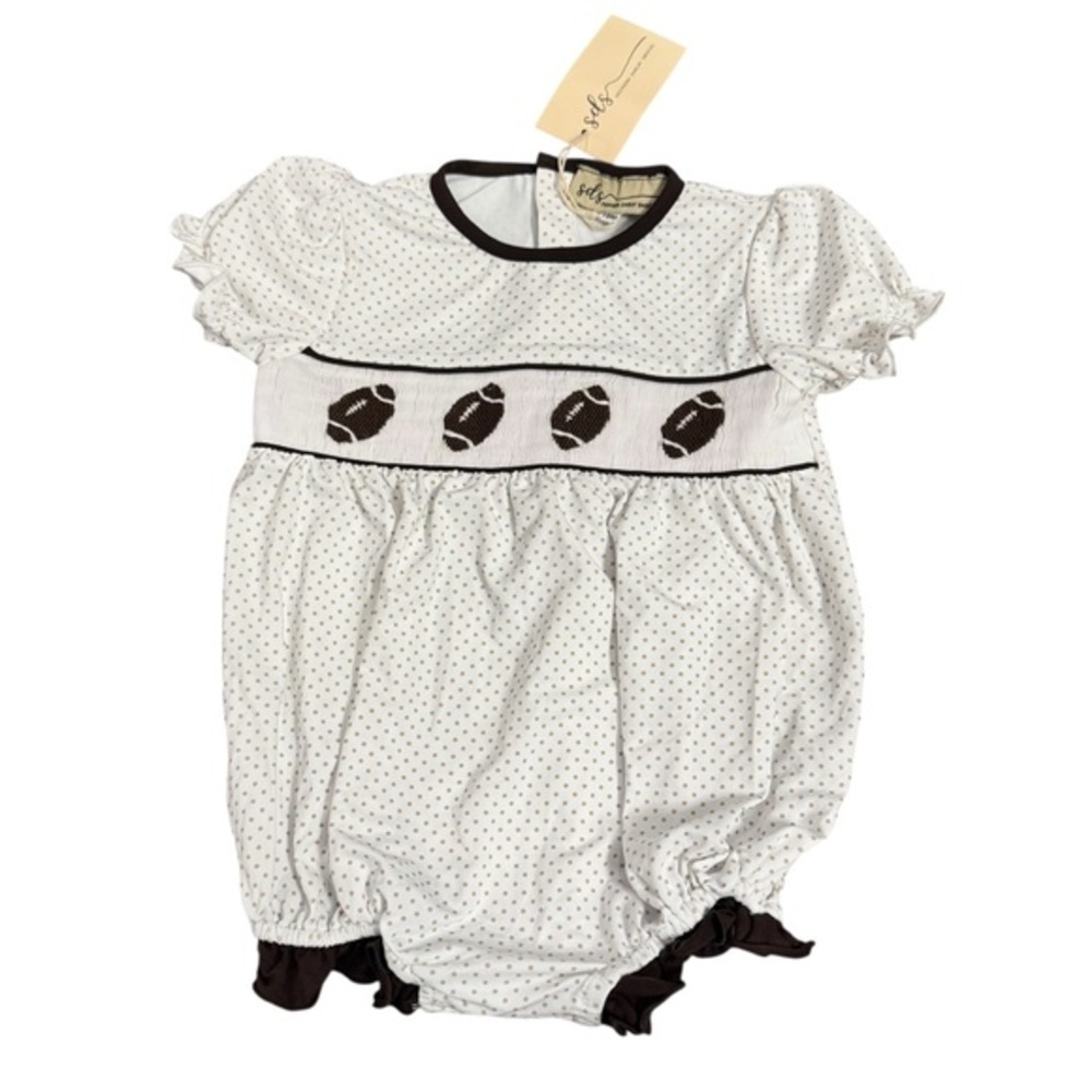 SOUTHERN DARLIN SMOCKS (SDS) ONESIE FOOTBALL SZ 18 MO